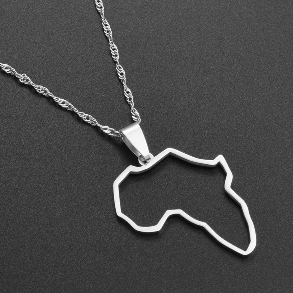 Silver Africa map necklace